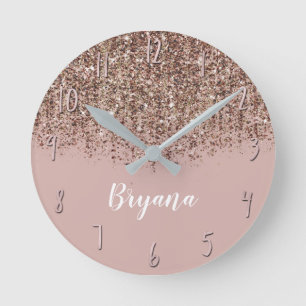 Horloge Ronde Blush Taupe Rose Bronze Or Paillettes Glamour