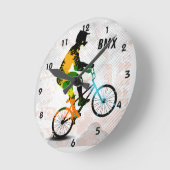 Horloge Ronde BMX Rider in Abstract Paint Splatters SQ WITH TEXT (Angle)