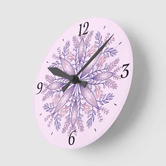 Horloge Ronde Boho Botanical Purple Imaginaire Fleur Mandala (Angle)