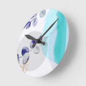 Horloge Ronde Boho botanique cyan violet (Angle)