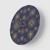Horloge Ronde Boho Celestial Sun Stars Motif bleu (Angle)