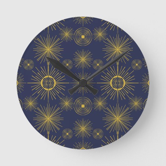 Horloge Ronde Boho Celestial Sun Stars Motif bleu (Recto)