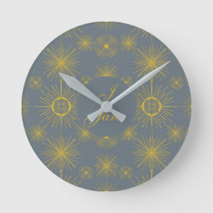 Horloge Ronde Boho Celestial Sun Stars Personnalisé Vintage
