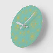 Horloge Ronde Boho Celestial Sun Stars Turquoise Motif (Angle)