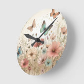 Horloge Ronde Boho Fleurs sauvages & papillons (Angle)