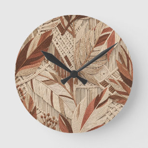 Horloge Ronde Boho Macrame Feuilles Tropicales Terracotta Beige
