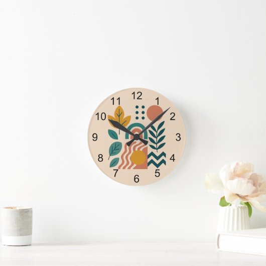 Horloge Ronde Boho moderne Abstrait Nature Wall Art (Maison)