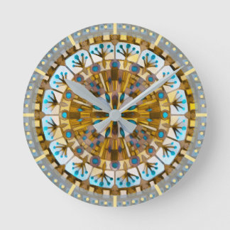 Horloge Ronde Boho Mosaic Carrelage jaune Miel -