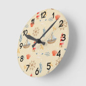 Horloge Ronde Boho Nautical Boat Lighthouse Motif Nursery (Angle)