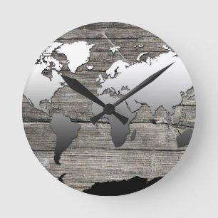 Horloge Ronde bois 13 de carte du monde