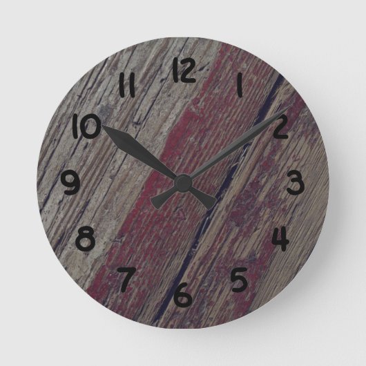 Horloge Ronde Bois Ancien Rustique Avec Peinture Rouge (Recto)