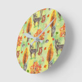 Horloge Ronde Bois Animaux d'aquarelle (Angle)