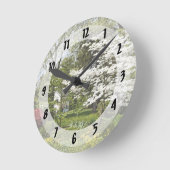 Horloge Ronde Bois de chien en fleurs (Angle)