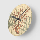 Horloge Ronde Bois et petit corail (Angle)