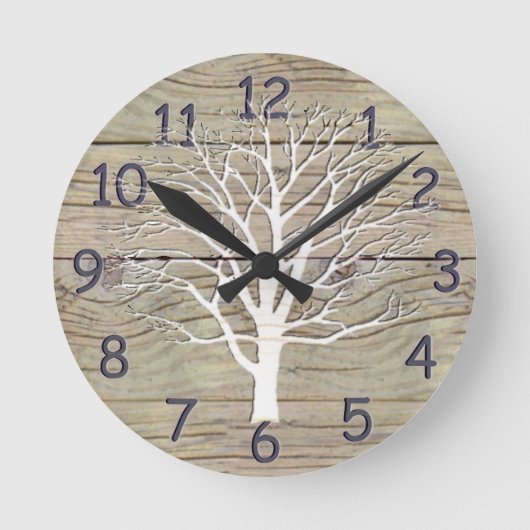 Horloge Ronde Bois patiné avec Arbre (Recto)
