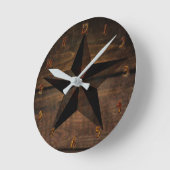 Horloge Ronde Bois Rustique Bois rouillé Étoile Occidentale (Angle)