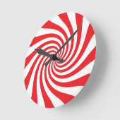 Horloge Ronde Bonbons de Noël rouges et blancs (Angle)