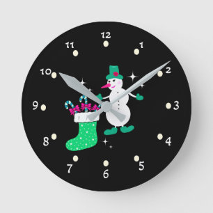 Horloge Ronde bonhomme de neige de Noël