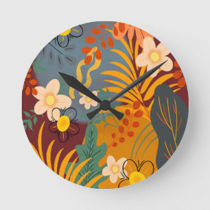 Horloge Ronde Bonjour Spring Happiness Time, Flore Tropicale