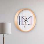 Horloge Ronde Bonjour typographie moderne rayée colorée<br><div class="desc">Horloge murale tendance marine moderne,  orange,  lilas,  violet et blanc HELLO typographie avec bandes verticales colorées.</div>