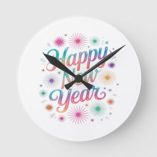 Horloge Ronde Bonne année 2026 Feux d'artifice Essentiel