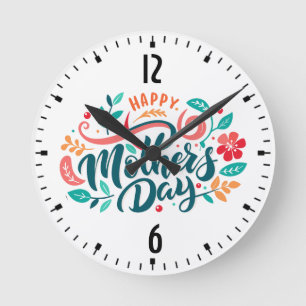 Horloge Ronde Bonne fête des mères Design floral-63754