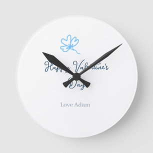 Horloge Ronde Bonne Saint-Valentin bleue fleur nom rustique joye