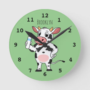 Horloge Ronde Bonne vache avec dessin animé de biberon