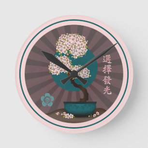 Horloge Ronde Bonsai floral "Choisir de briller" Art asiatique