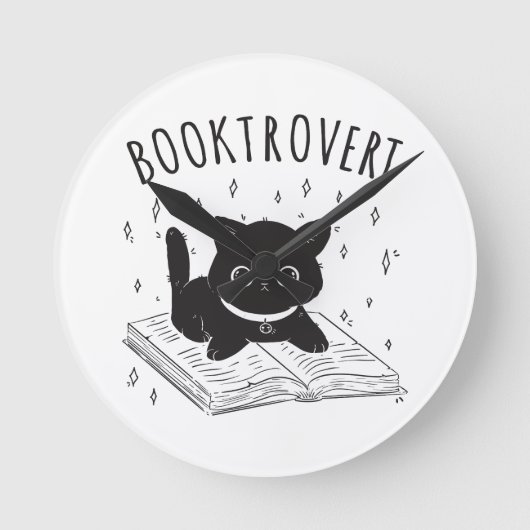Horloge Ronde Booktrovert chat avec livre et étoiles (Recto)
