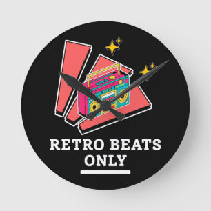 Horloge Ronde Boombox Rétro Années 80 90 Musique Vintage
