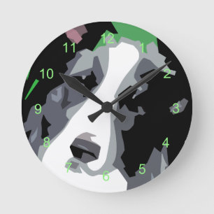 Horloge ronde Border Collie abstrait pour amateur