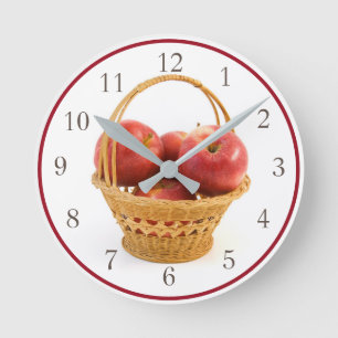 Horloge Ronde Bordure rouge du panier de pommes