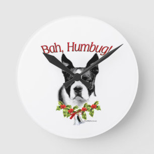 Horloge Ronde Boston Terrier Bah Humbug