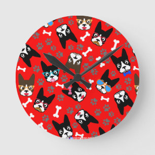 Horloge Ronde Boston Terrier Cute Mustache Visages amusants