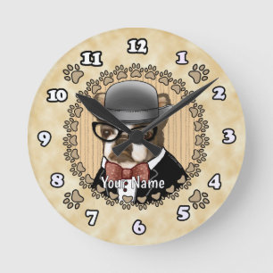 Horloge Ronde Boston Terrier porte des lunettes