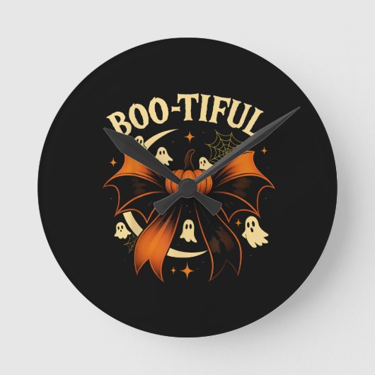 Horloge Ronde Botiful Funny Halloween Coquette Bow Citrouille (Recto)
