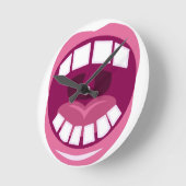 Horloge Ronde Bouche rose et dents blanches (Angle)