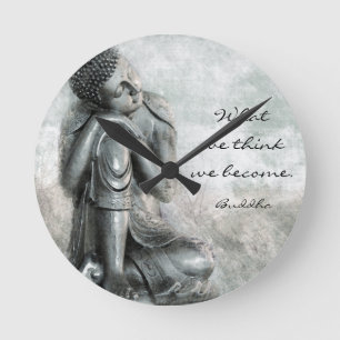 Horloge Ronde Bouddha argenté de repos paisible avec la citatio