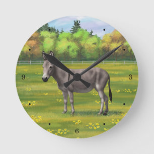 Horloge Ronde Bouillon Gris D'Âne Cute Dans Le Pâturage