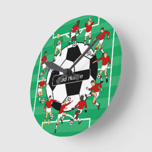 Horloge Ronde Boule de football et joueurs personnalisés