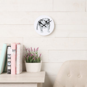 Horloge Ronde Bouledogue anglais dessiné à la main 