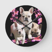Horloge Ronde Bouledogues français Jour de papillon (Recto)