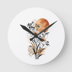 Horloge Ronde Bouquet de fleurs à l'aquarelle élégant Floral vin