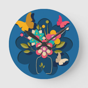 Horloge Ronde Bouquet de fleurs modernes jolies colorées sur fon