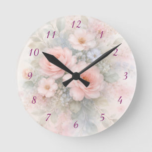 Horloge Ronde Bouquet de fleurs pastel doux