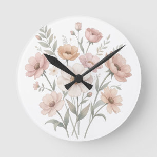 Horloge Ronde Bouquet de l'Anémone Délicate Douceur Aquarelle