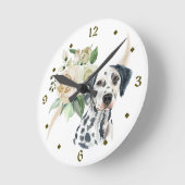 Horloge Ronde Bouquet de rose blanche Chien dalmate (Angle)