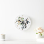 Horloge Ronde Bouquet de rose blanche Chien dalmate (Maison)