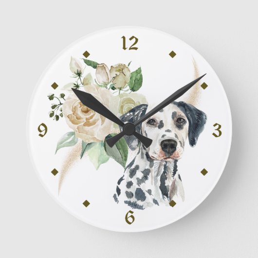 Horloge Ronde Bouquet de rose blanche Chien dalmate (Recto)